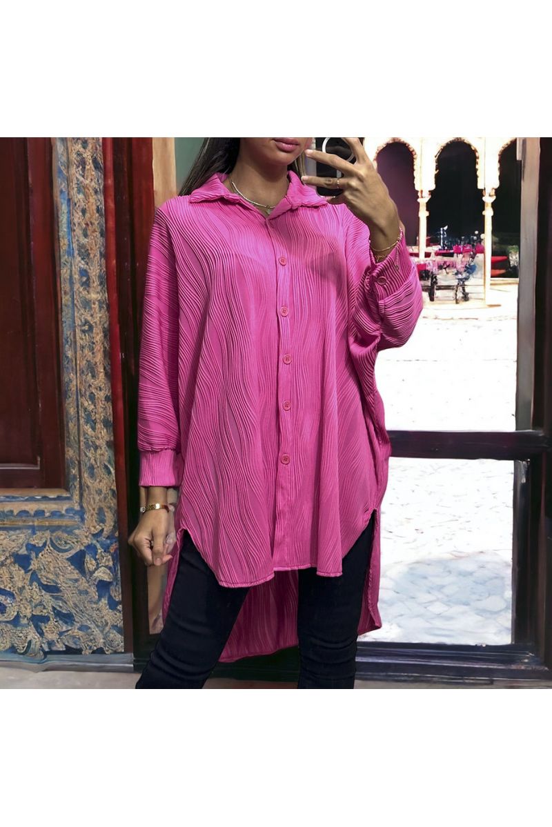 Oversized fuchsia shirt with sublime material - 4