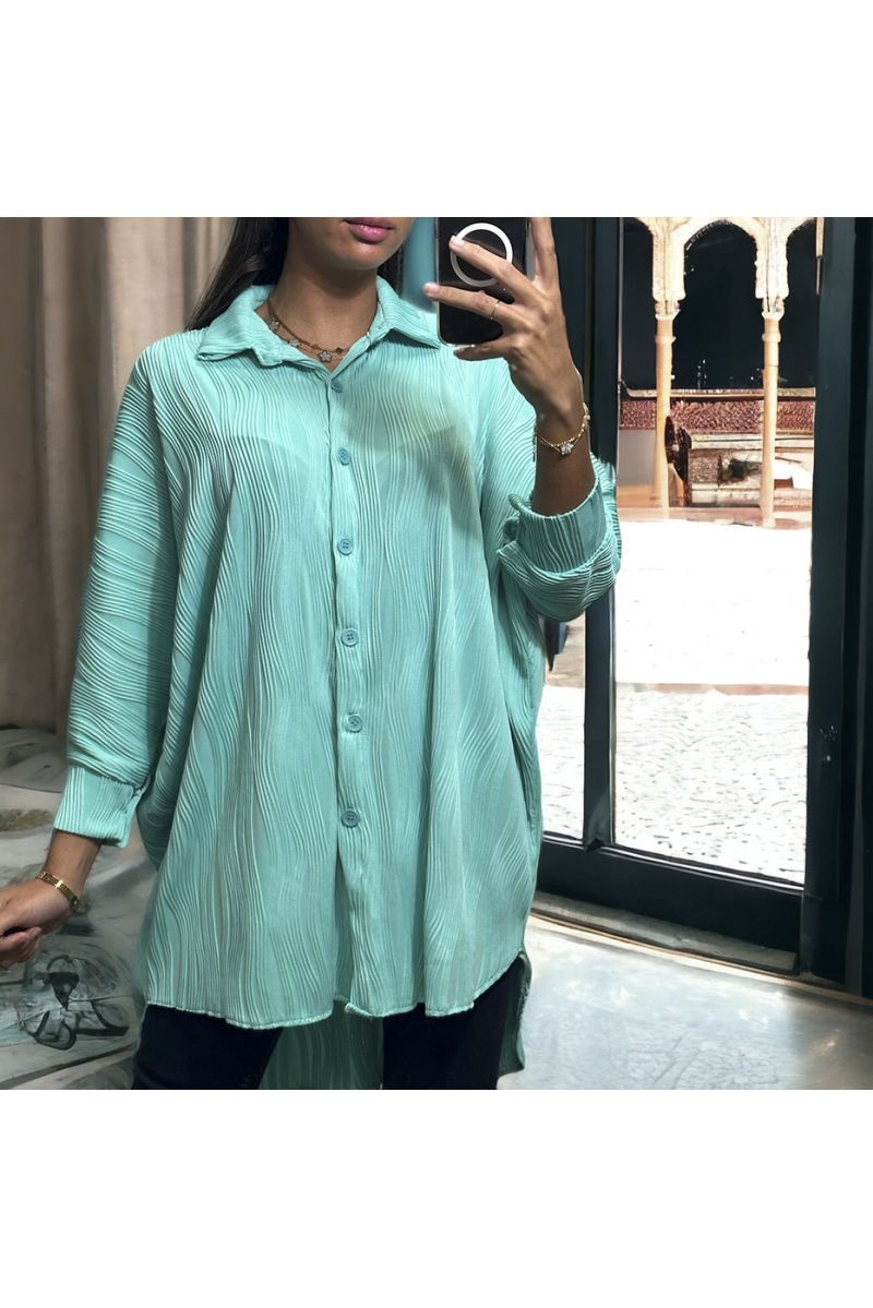 Oversized water green shirt with sublime material - 3