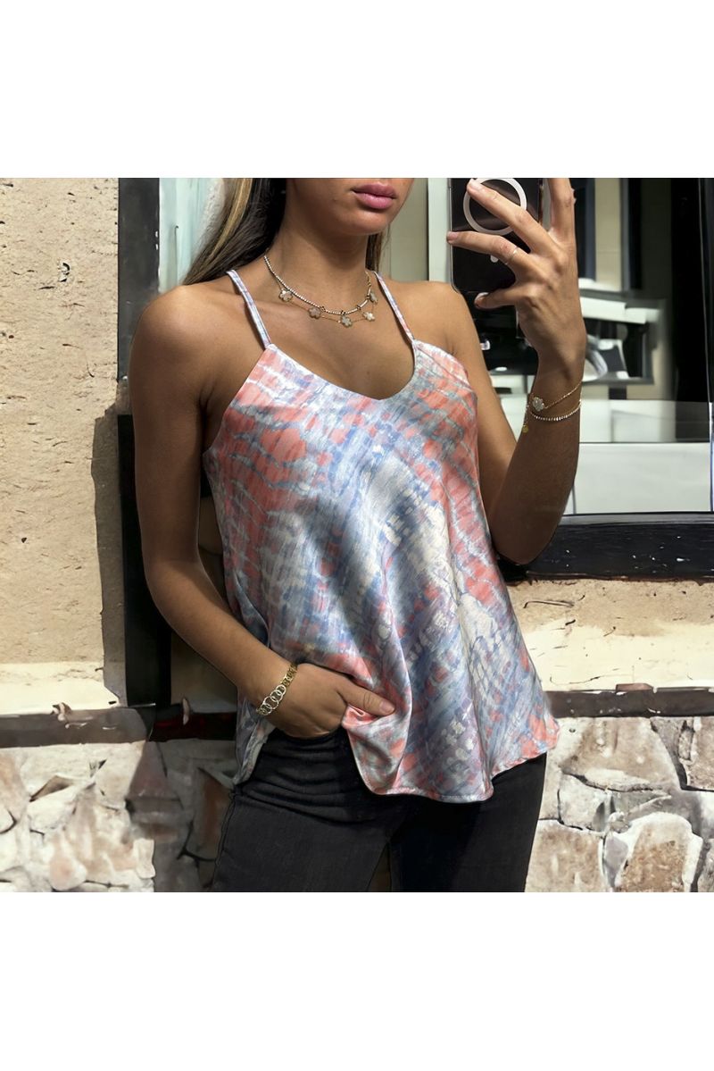 Satin tank top with pretty gray pattern - 2