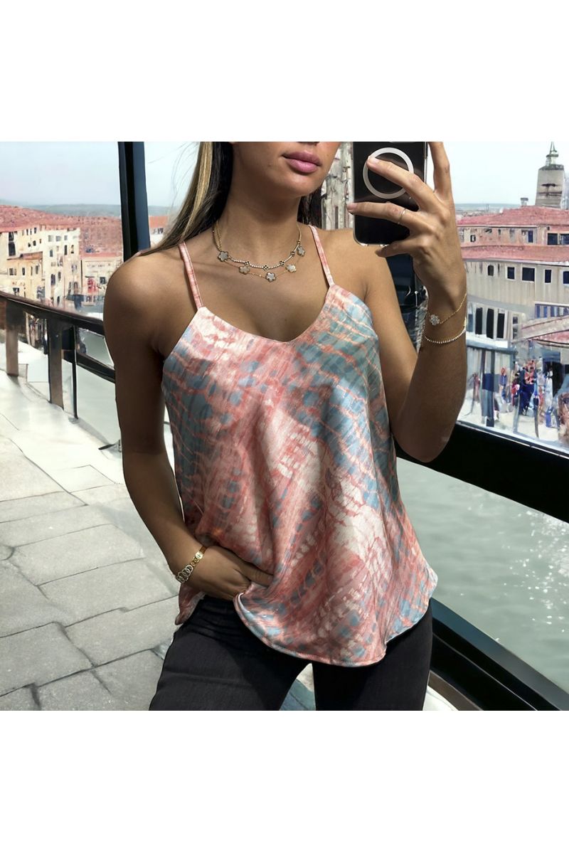Satin tank top with pretty pink pattern - 2