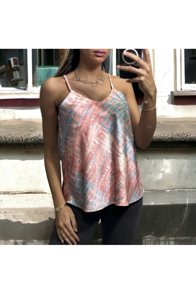Débardeur satiné avec joli motif rose - 3