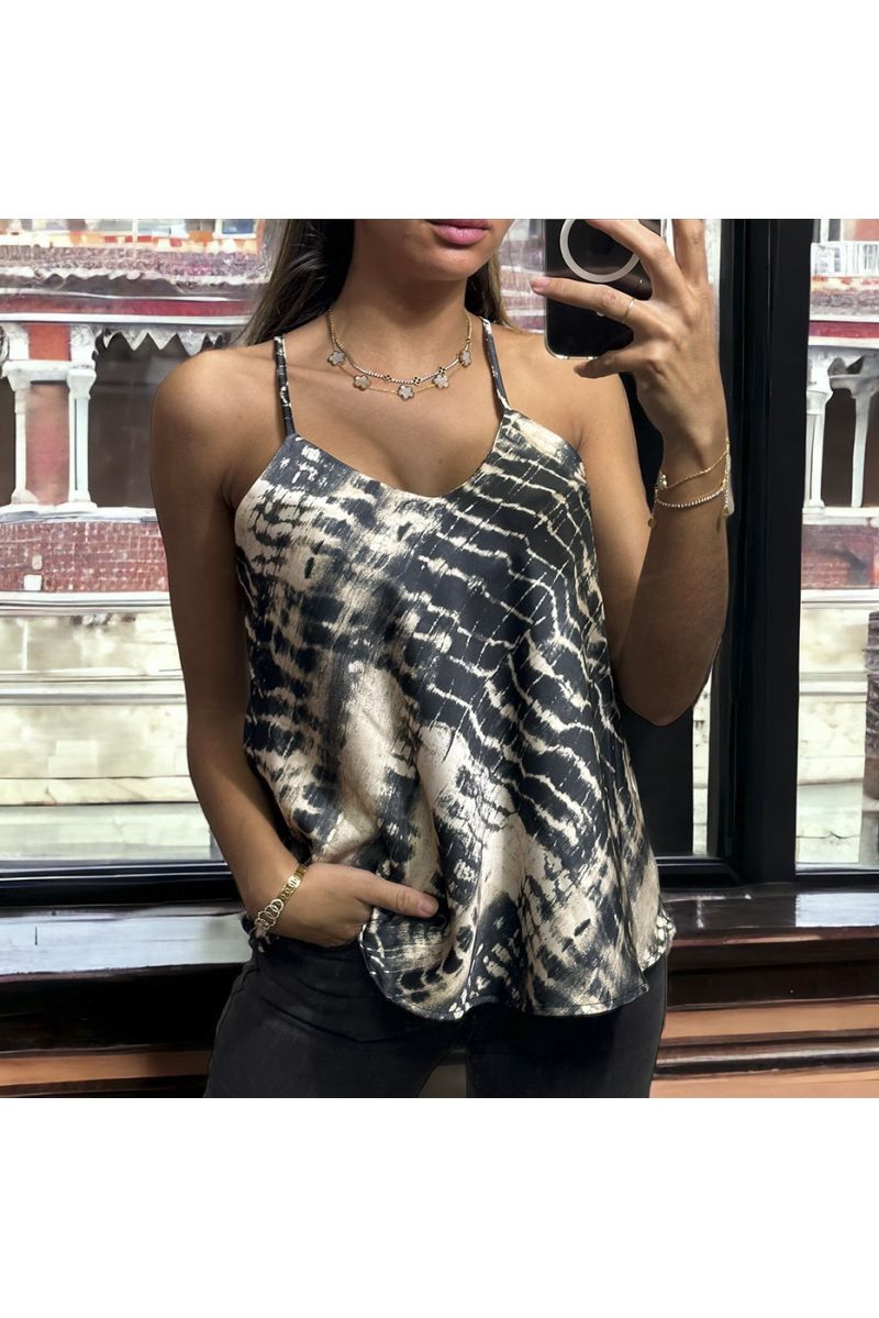 Satin tank top with pretty black pattern - 2