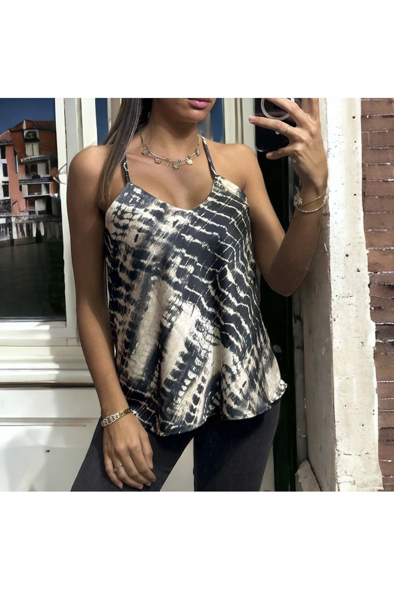 Satin tank top with pretty black pattern - 3