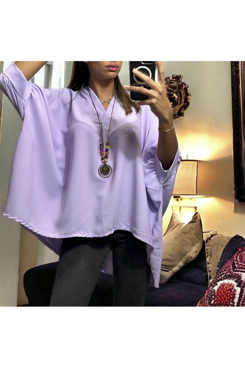 Lilac oversize tunic with necklace - 2