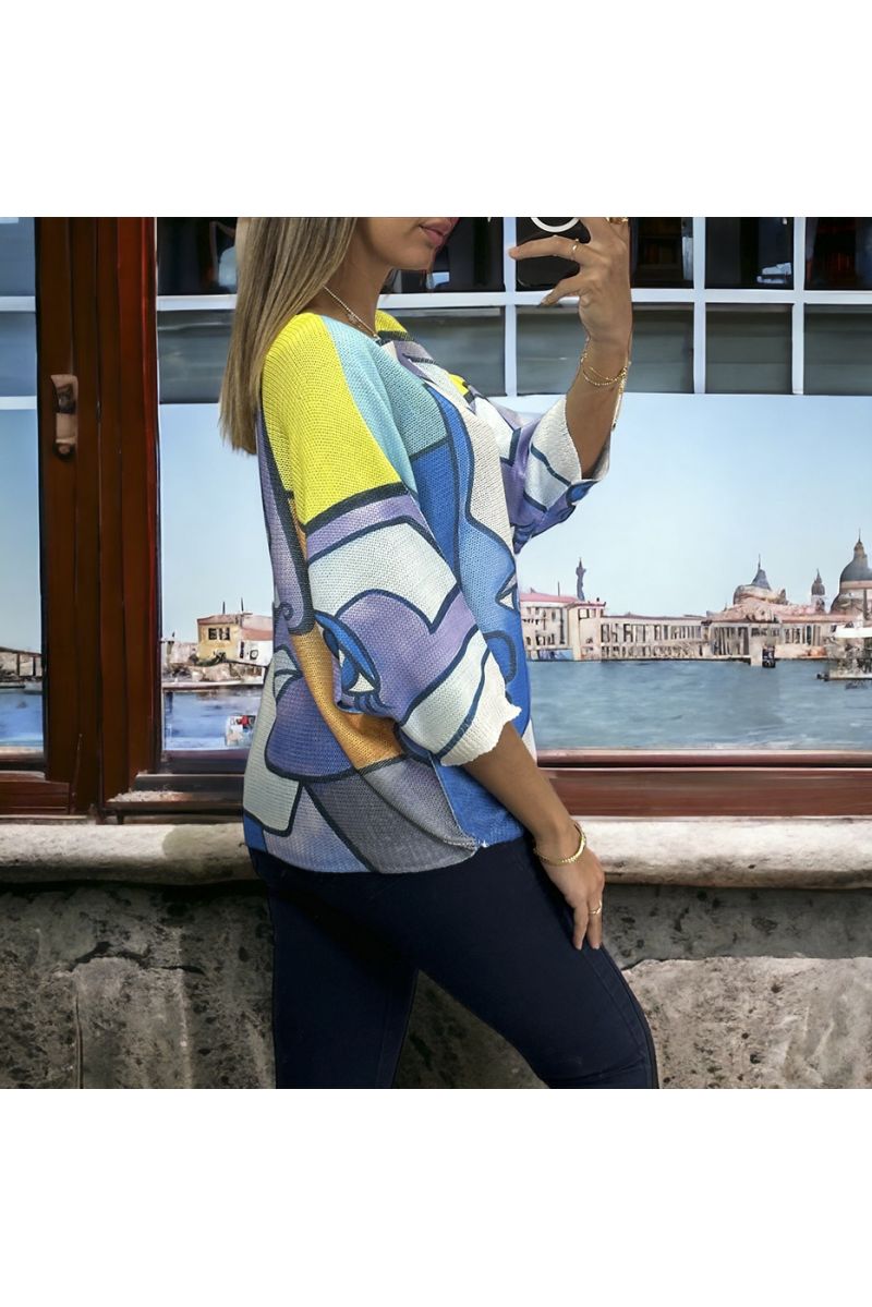 Oversized yellow batwing top with pretty knit pattern - 1