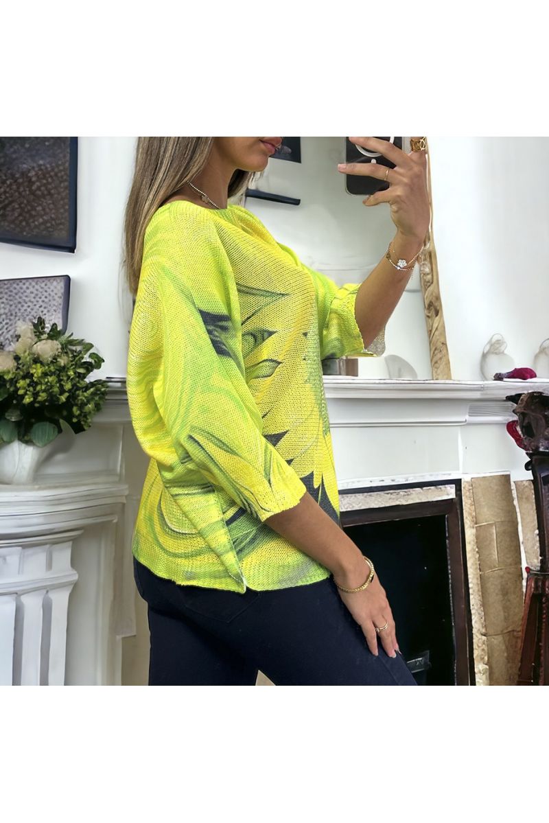 Oversized yellow batwing top with sunflower pattern - 4