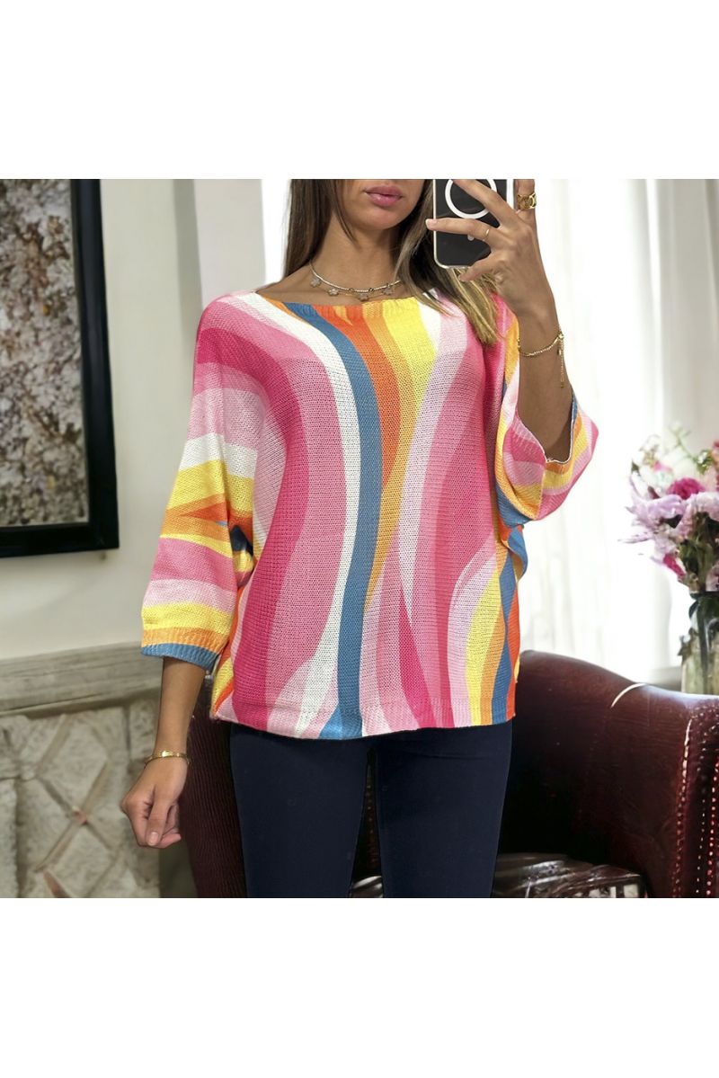 OvOOsized pink batwing top with colorful pattern - 4