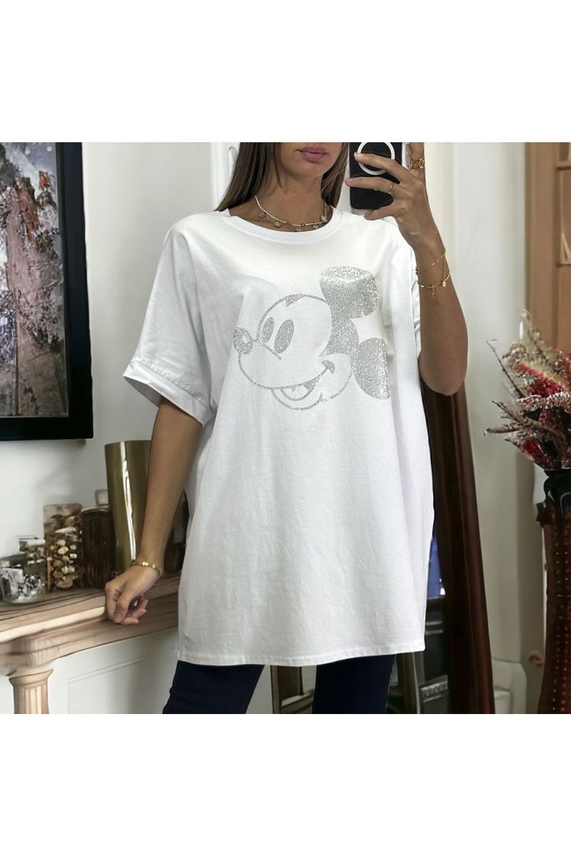 Oversized cotton T-shirt with rhinestone motif - 1