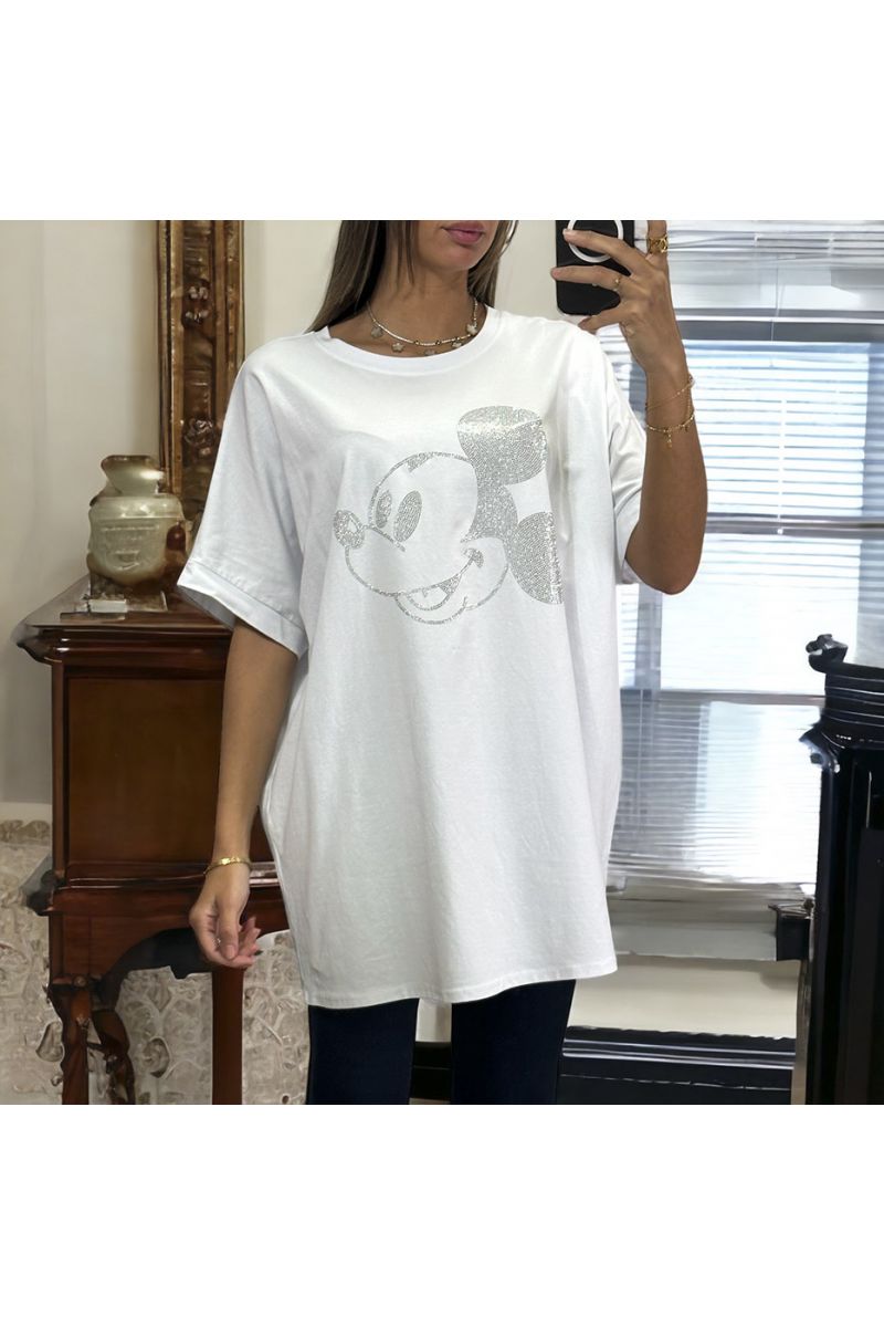 Oversized cotton T-shirt with rhinestone motif - 2