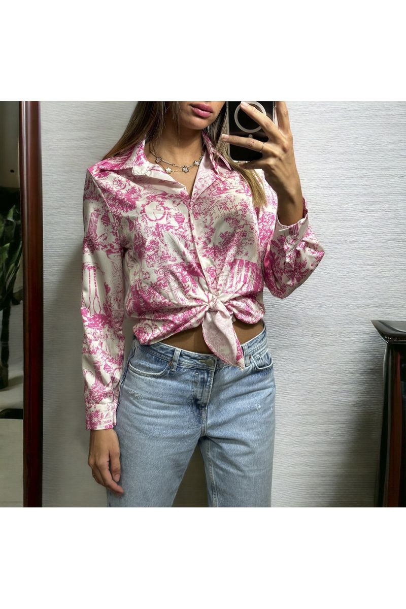 Chemise rose et blanc à motif imprimé inspi - 3