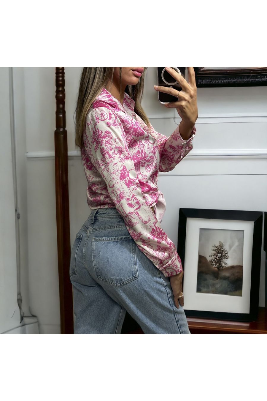 Chemise rose et blanc à motif imprimé inspi - 4