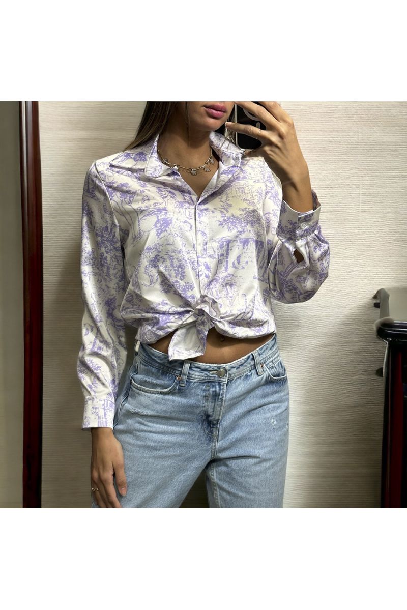 Lilac and white shirt with a printed pattern - 1