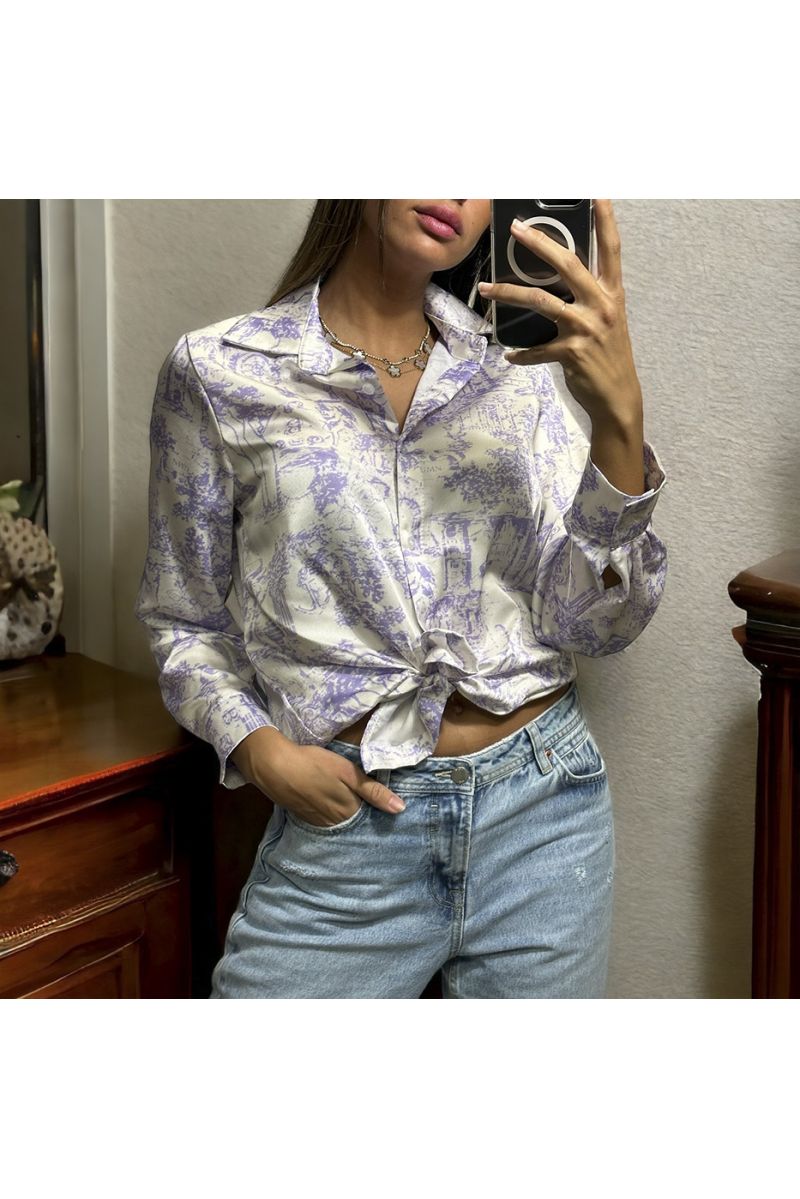 Lilac and white shirt with a printed pattern - 2