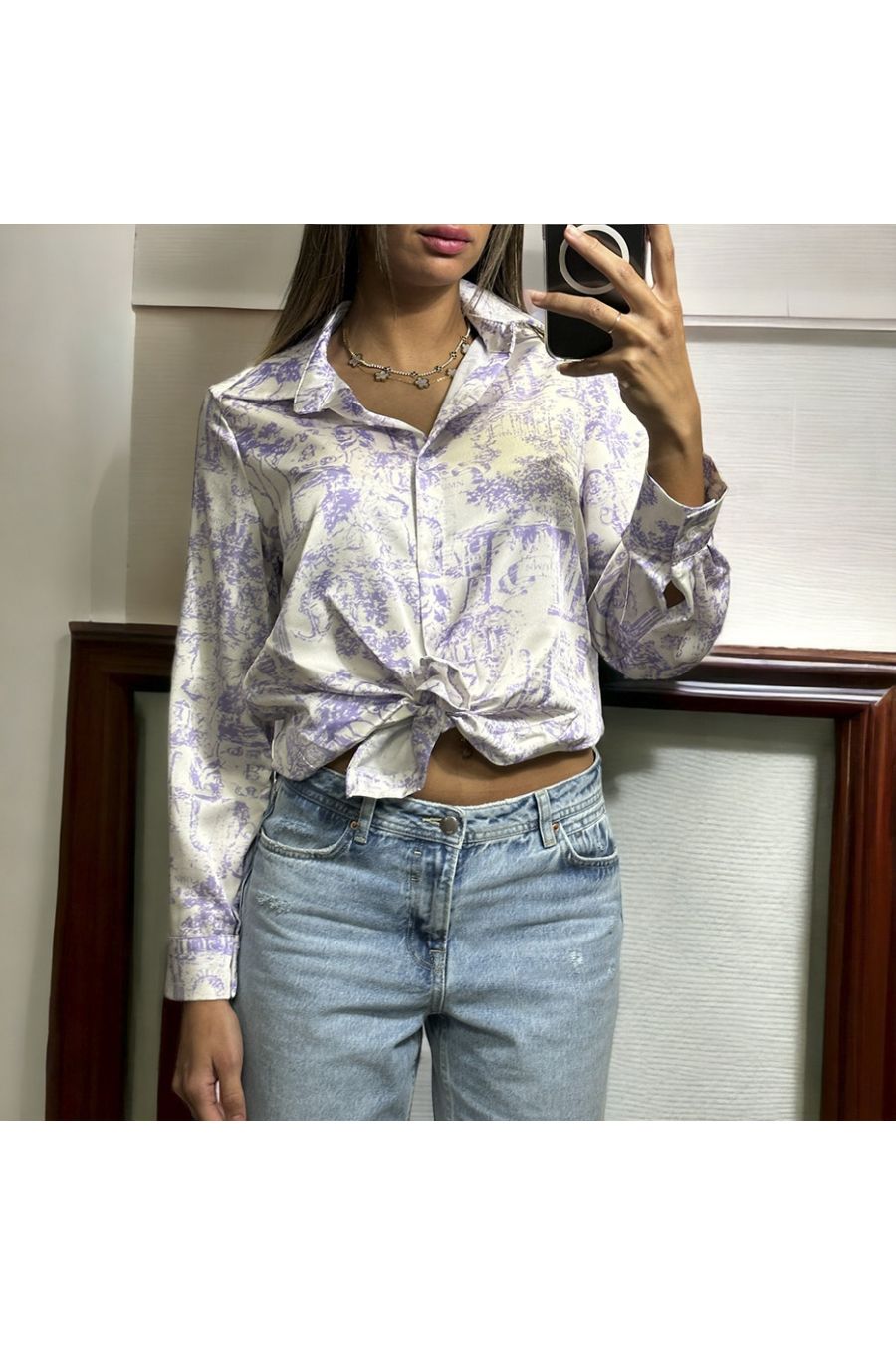 Chemise lilas et blanc à motif imprimé inspi - 3