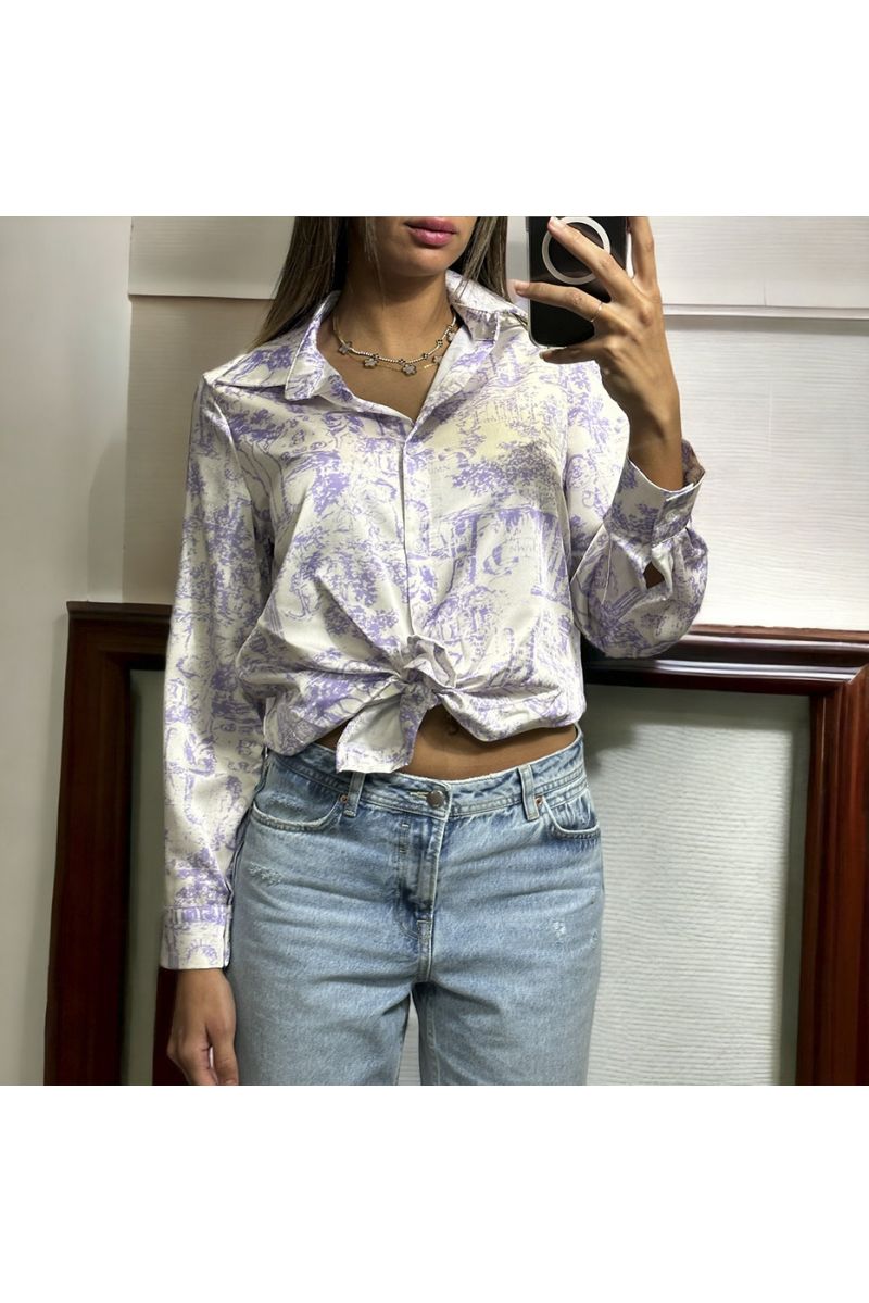 Lilac and white shirt with a printed pattern - 3