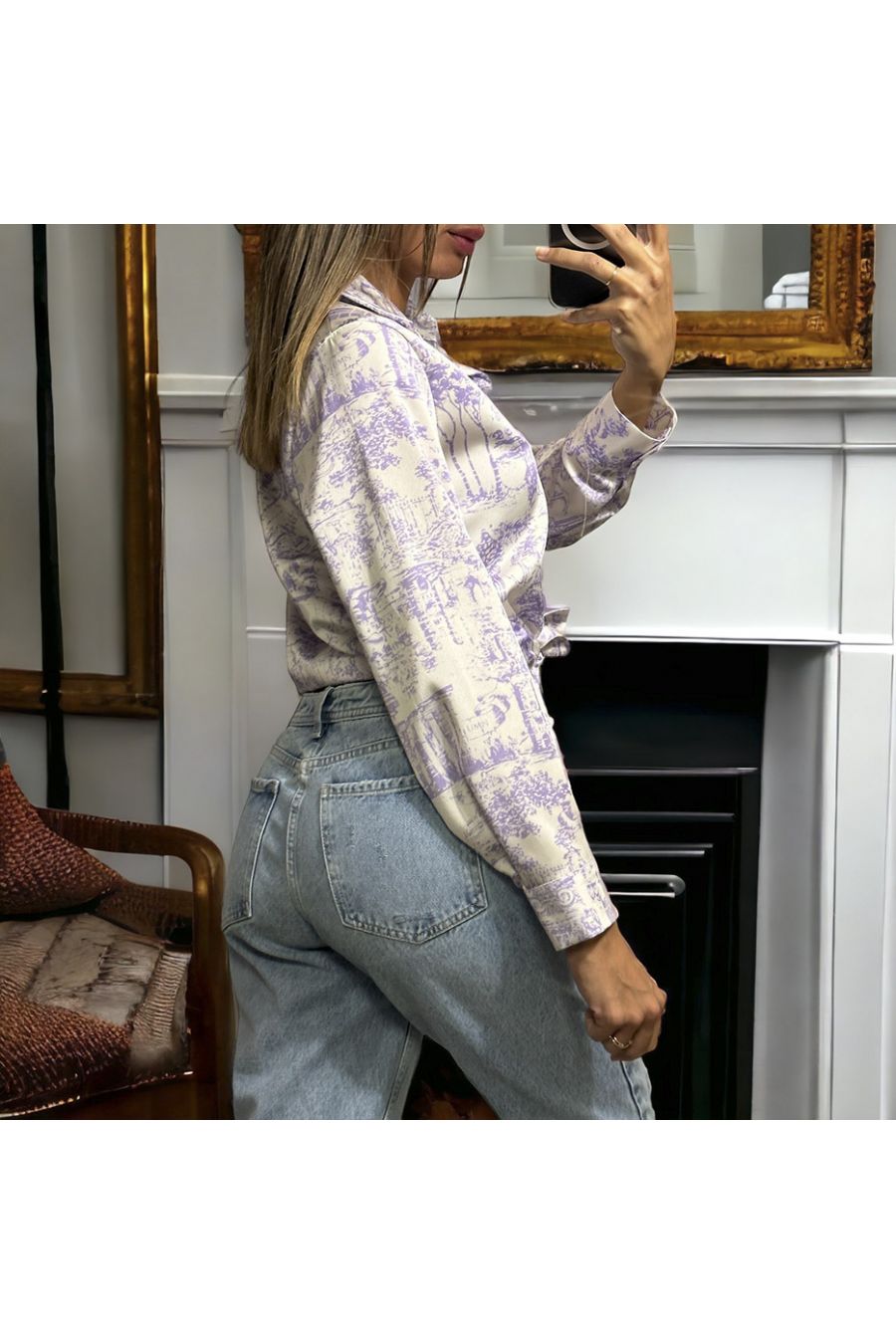 Lilac and white shirt with a printed pattern - 4