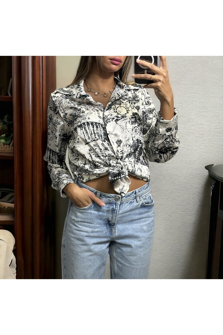 Chemise noir et blanc à motif imprimé inspi - 2