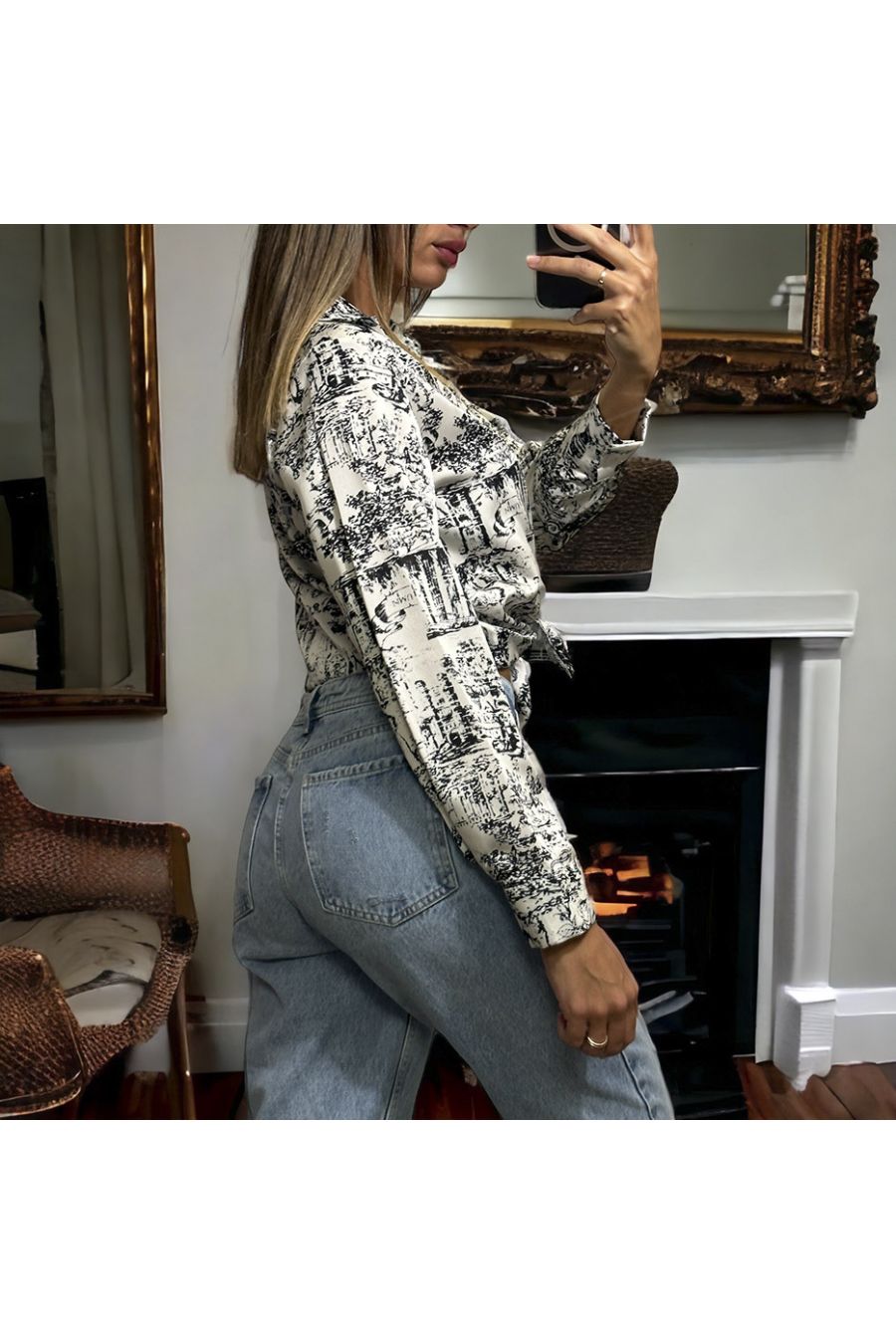 Chemise noir et blanc à motif imprimé inspi - 4