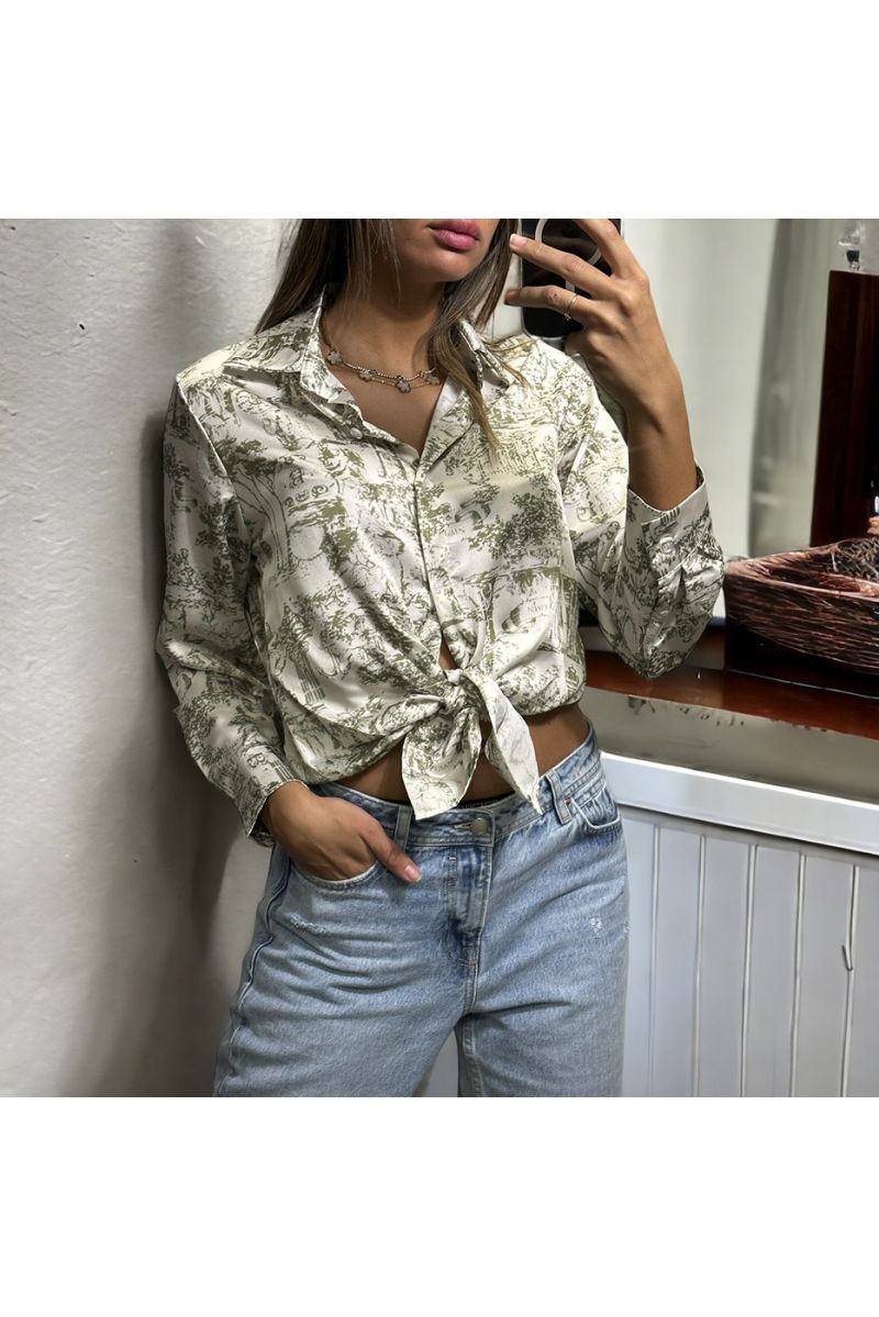 Khaki and white shirt with a printed pattern - 1