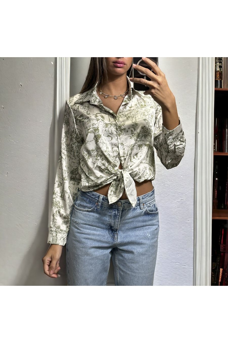 Khaki and white shirt with a printed pattern - 2