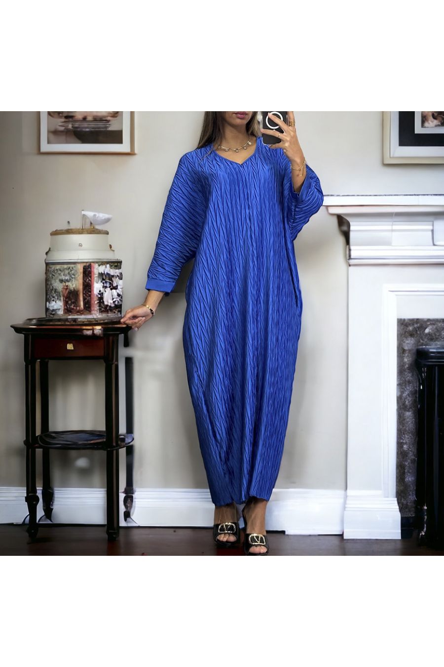 Longue robe col v royal avec motif - 1