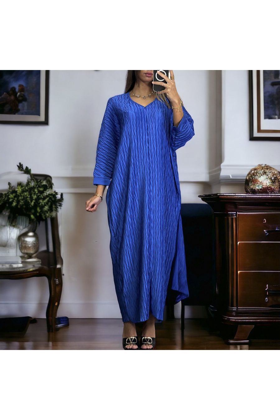 Longue robe col v royal avec motif - 3