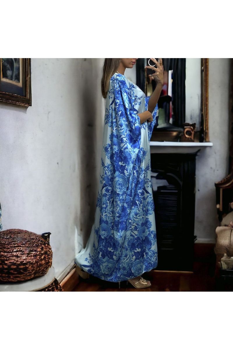 Longue robe ample satiné royal motif fleuris - 5