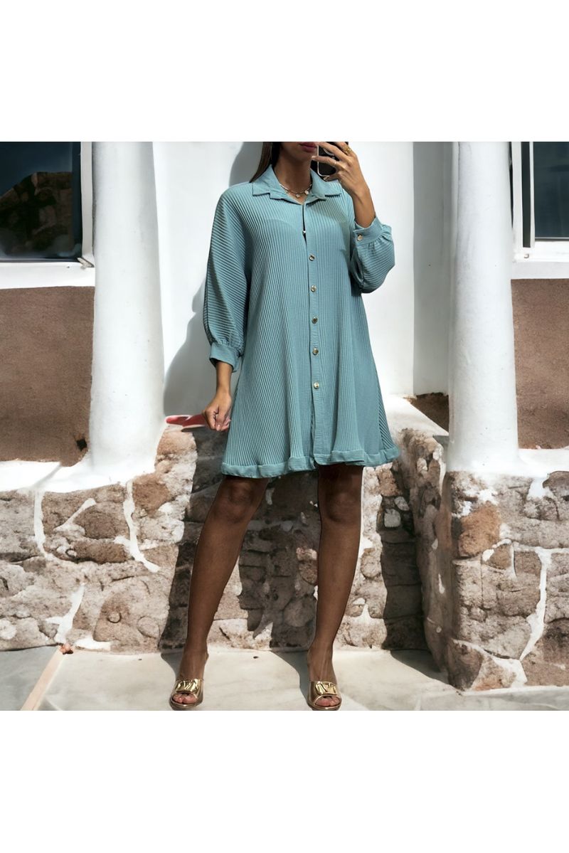 Water green buttoned pleated tunic dress - 1