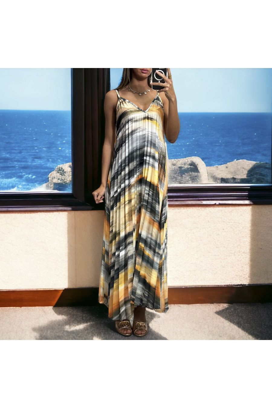 longue robe plissé avec sublime motif imprimé - 3