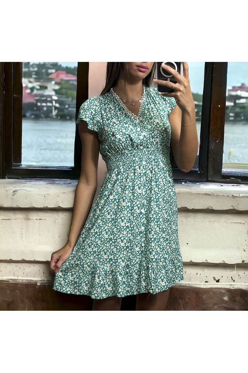 Green liberty flared dress with button - 3