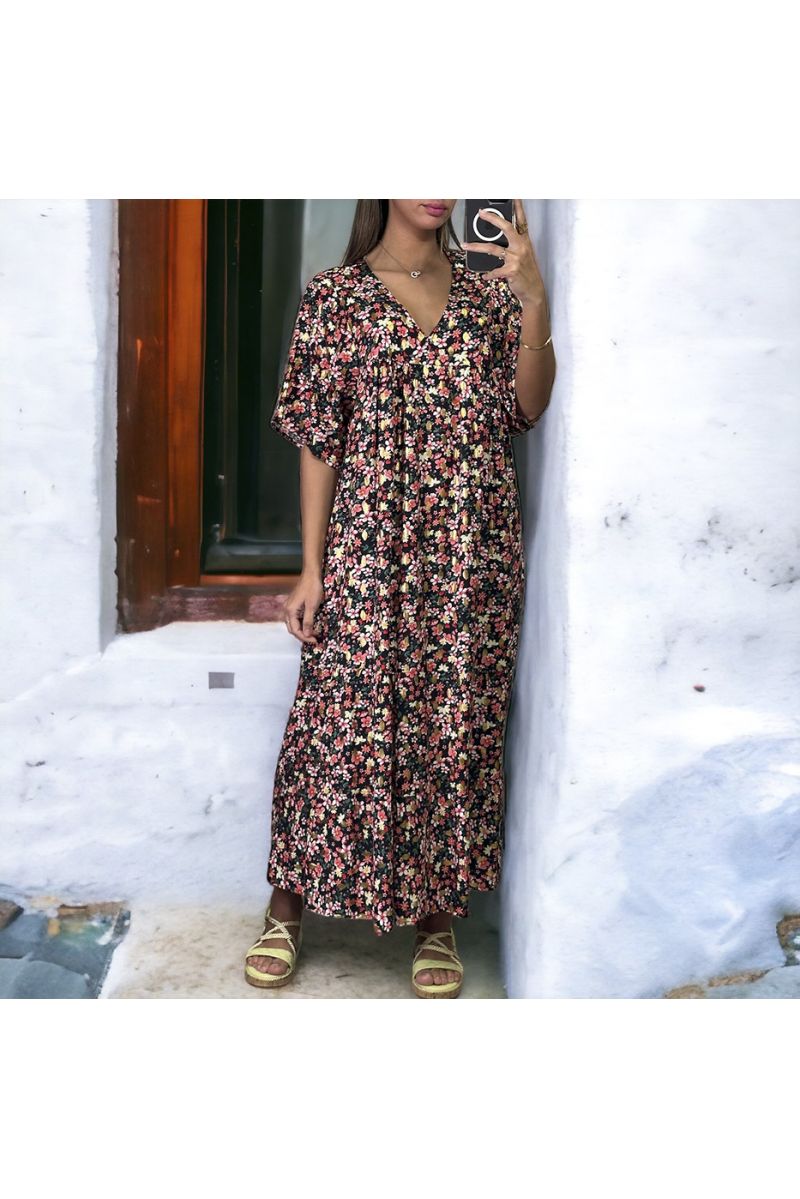 Robe longue over size noire et doré à motif fleuris - 1 Robe longue over size noire et doré à motif fleuris - 1