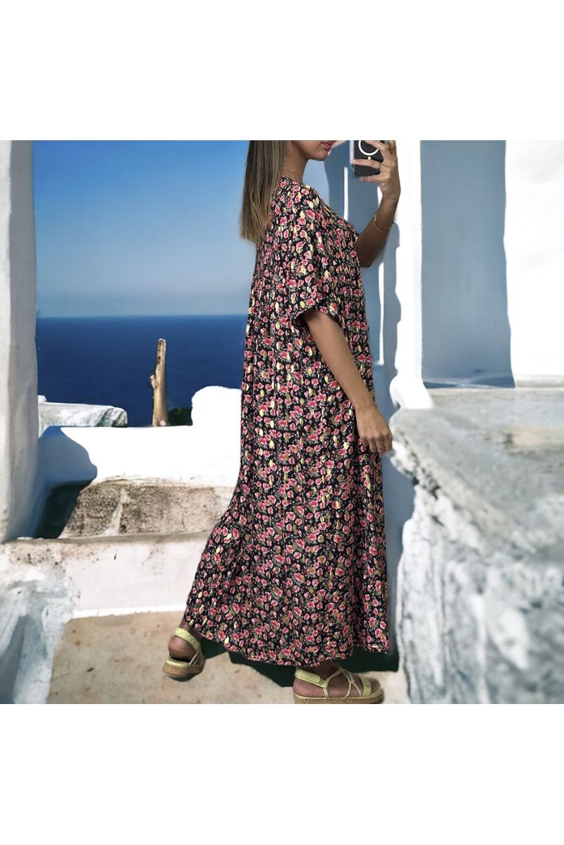 Robe longue over size noire et doré à motif fleuris - 2 Robe longue over size noire et doré à motif fleuris - 2