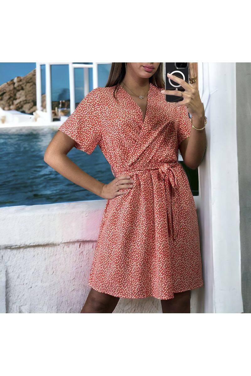 Red liberty pattern double-breasted dress - 1