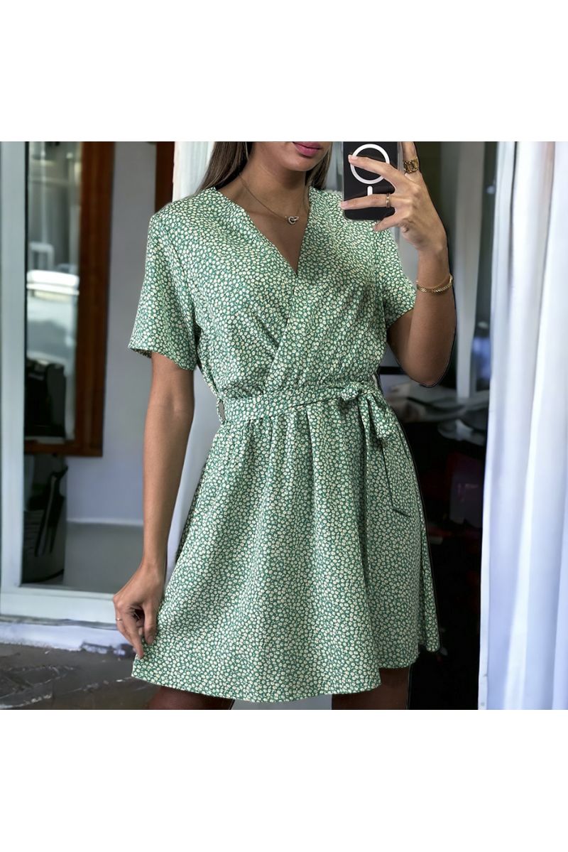 Green liberty print double breasted dress - 1