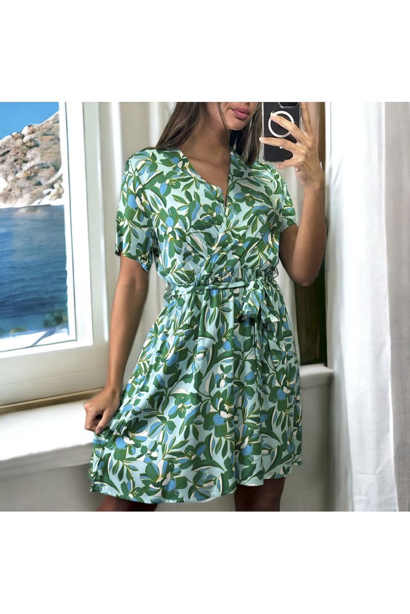 Green floral pattern wrap dress - 2