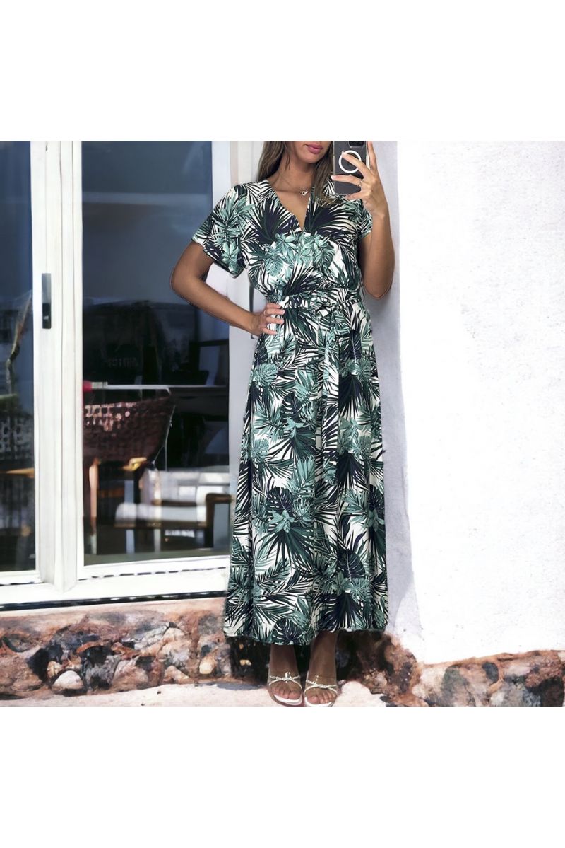 Long white and black double breasted dress with leaf pattern - 2