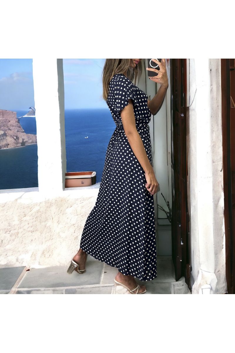 Longue robe croisé marine et blanc à motif - 4