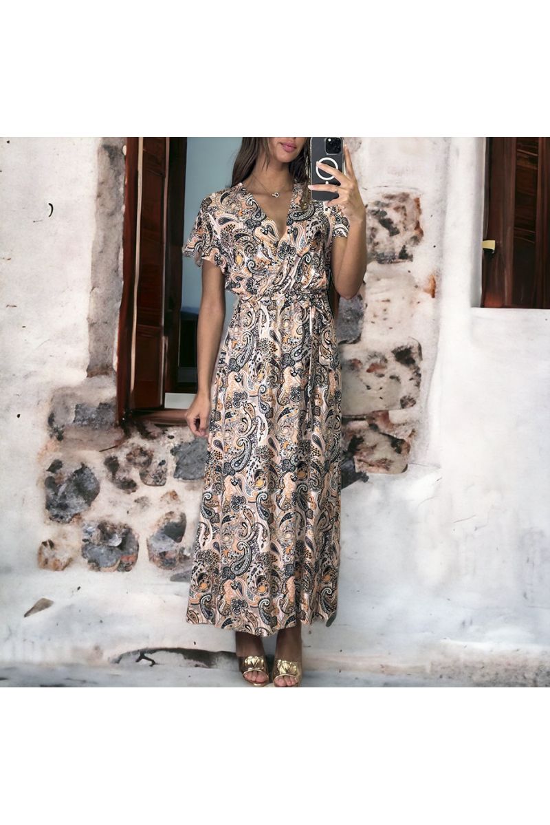 Long pink crossover dress with a very chic pattern - 2