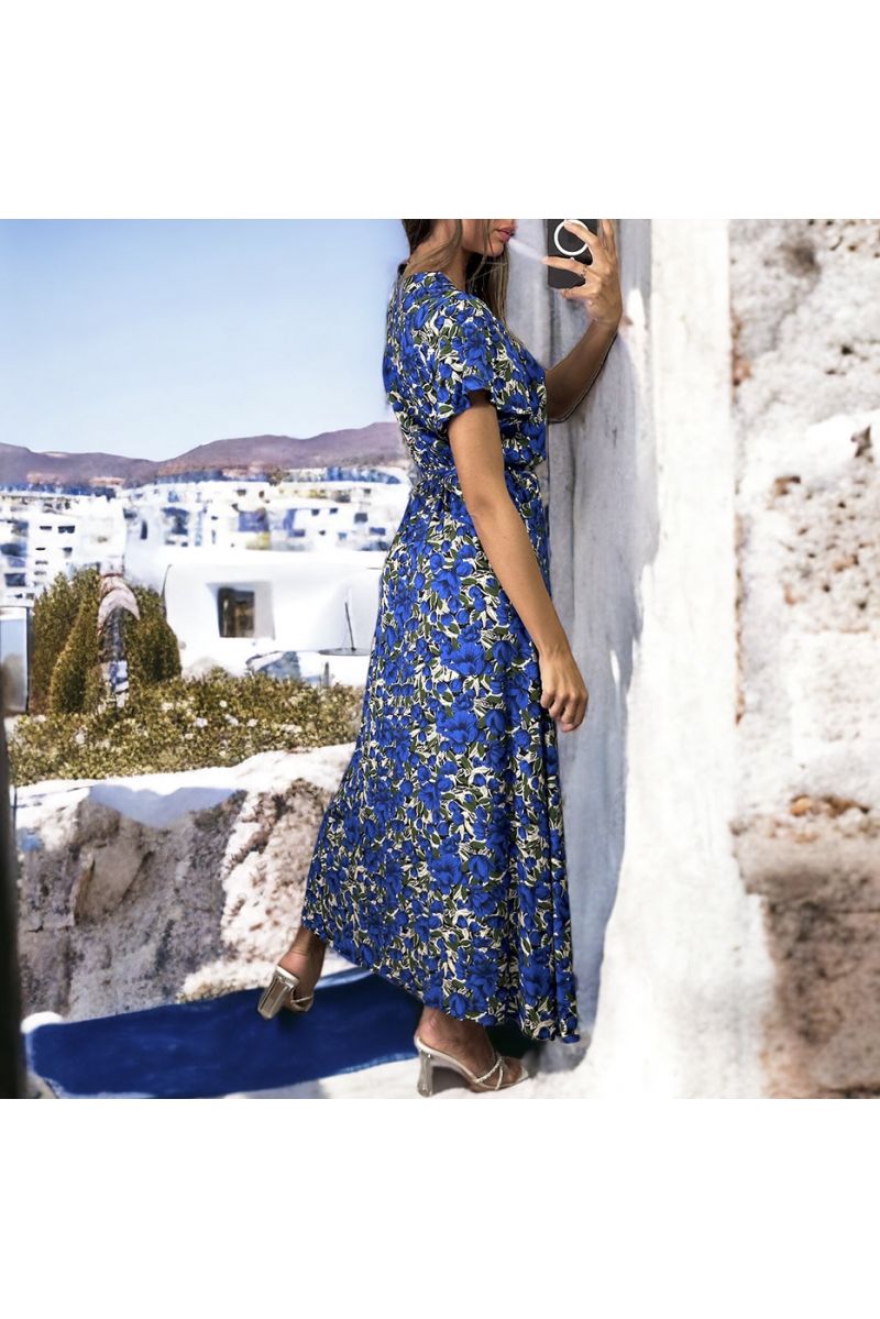 Long royal floral crossover dress - 3