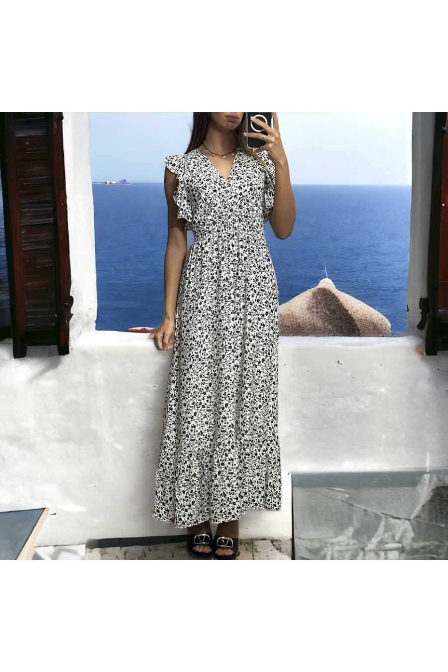 Long white liberty dress gathered at the waist - 2