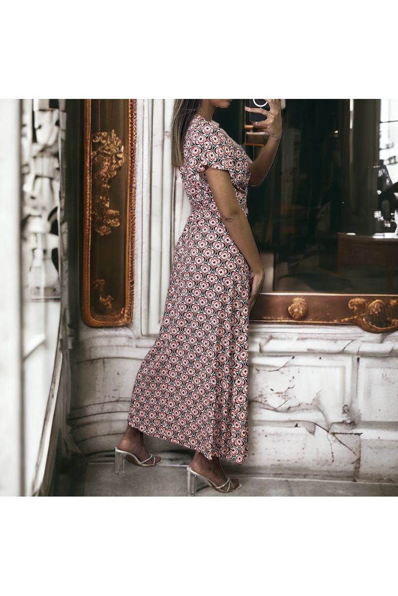 Long wrap dress with rose pattern - 1