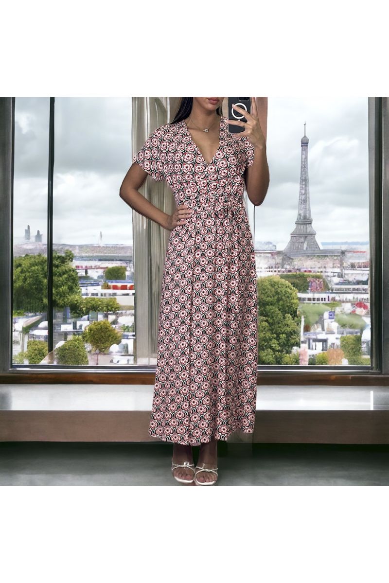 Long wrap dress with rose pattern - 2