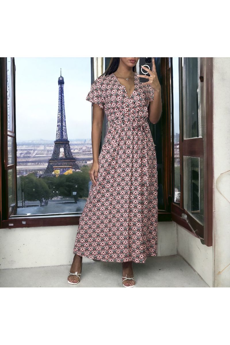 Long wrap dress with rose pattern - 3