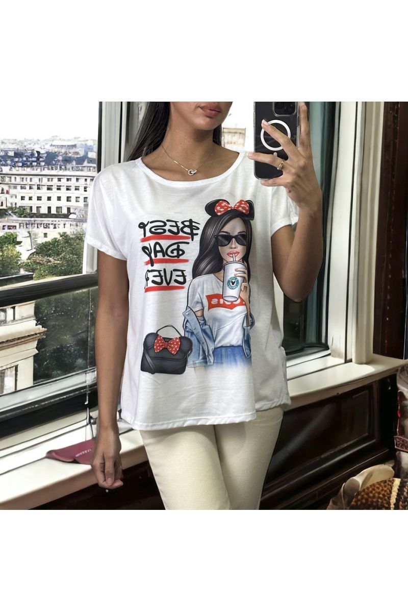 White oversized short-sleeved t-shirt, best day ever print - 1