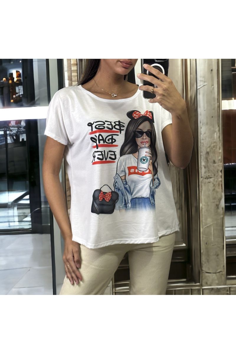 White oversized short-sleeved t-shirt, best day ever print - 2