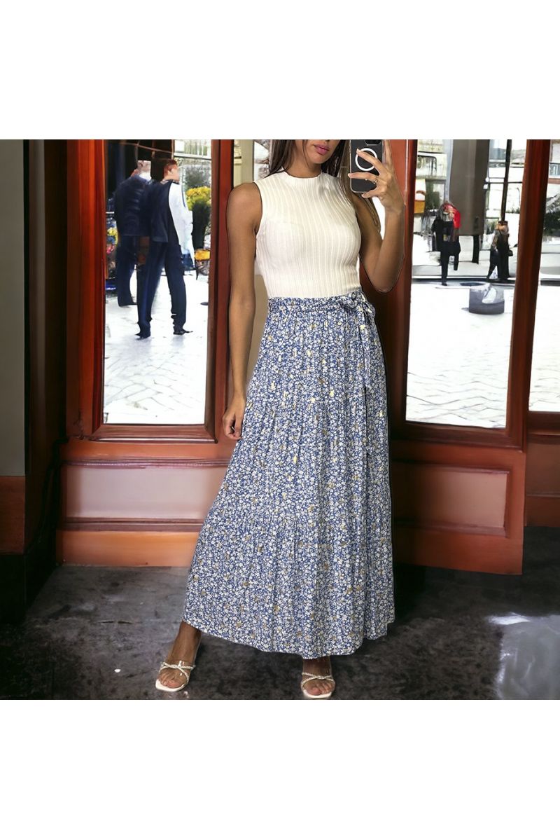 Longue jupe évasé motif liberty bleu - 1