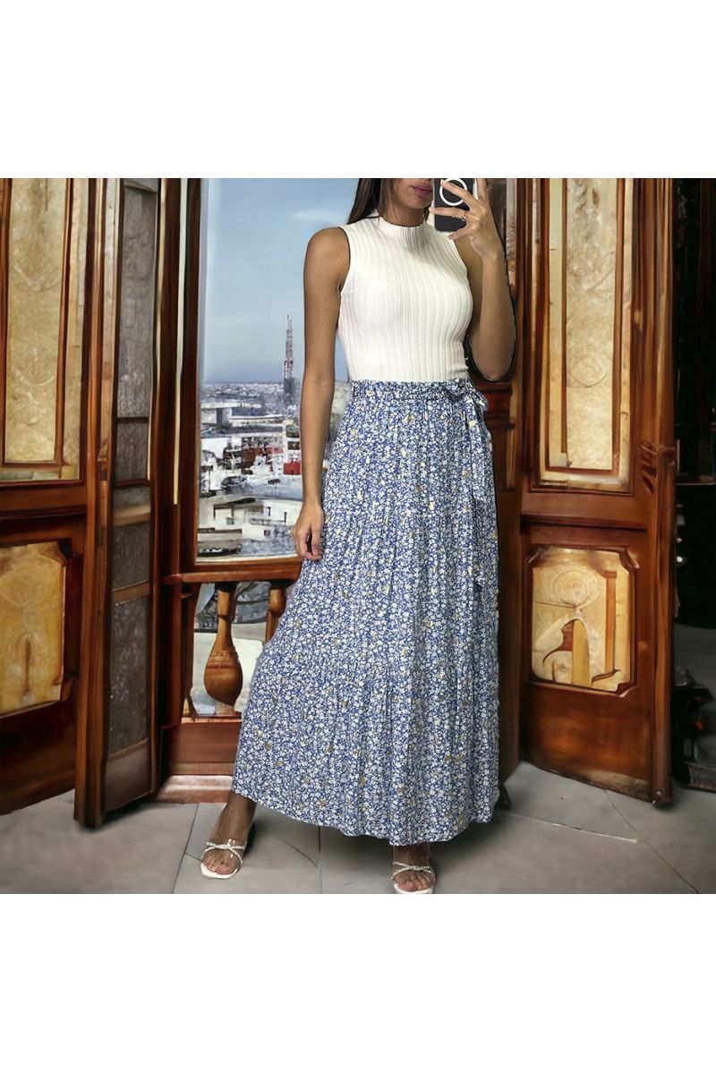 Long flared skirt with blue liberty pattern - 2