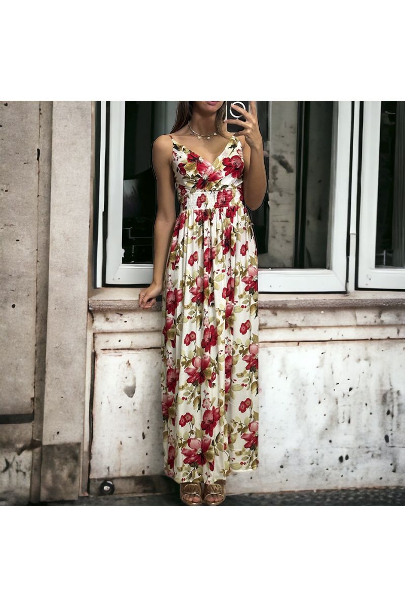 Long white floral dress with removable straps - 2