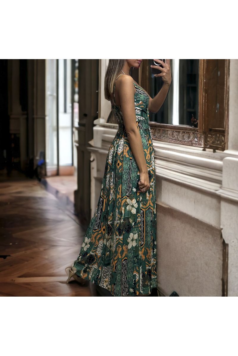 Long dress with sublime green pattern removable straps - 1