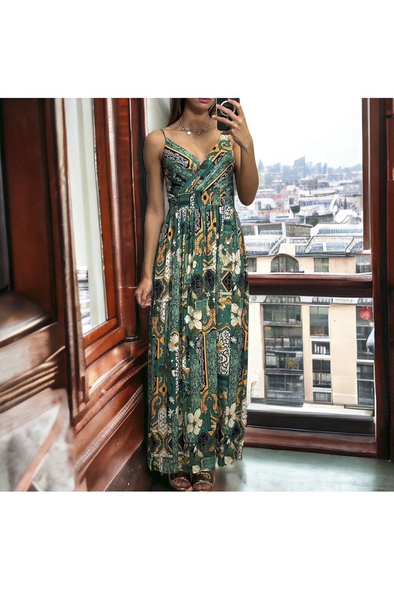 Long dress with sublime green pattern removable straps - 2
